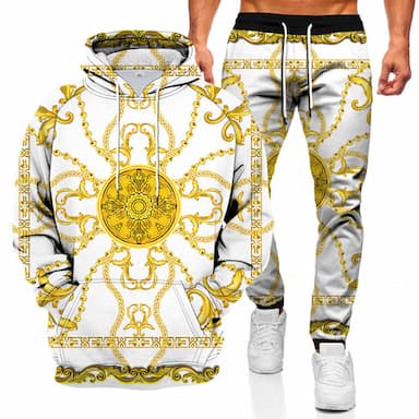 Men's Graphic Chains Print 2pcs Hoodies Long Sleeve Long pants 3D Sweatshirt Sets Hooded Streetwear Sportswear Basic Sports & Outdoor Casual Sports Print Black White Red