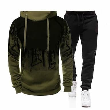 Men's Graphic Letter 2pcs Hoodies Long Sleeve Long pants 3D Sweatshirt Sets Hooded Streetwear Sportswear Basic Sports & Outdoor Casual Sports Print White Army Green Red
