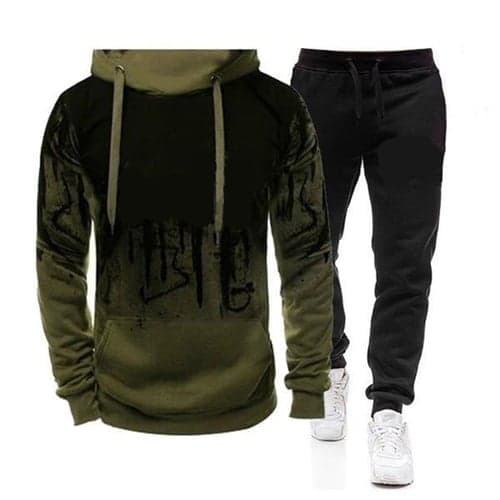 Men's Graphic Letter 2pcs Hoodies Long Sleeve Long pants 3D Sweatshirt Sets Hooded Streetwear Sportswear Basic Sports & Outdoor Casual Sports Print White Army Green Red