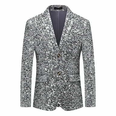Men's Blazer Jacket Blazer Fashion Party Retro Solid Colored Silver Gold Standard Fit Single Breasted One-button