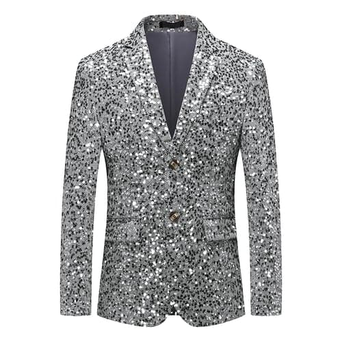 Men's Blazer Jacket Blazer Fashion Party Retro Solid Colored Silver Gold Standard Fit Single Breasted One-button