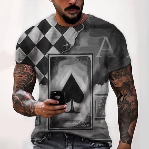 Men's 3D Poker T Shirt Short Sleeve T shirt 3D Print Round Neck Shirt Vintage Designer Casual Party Daily A B C Clothing Apparel Plus Size S M L XL XXL 3XL 4XL