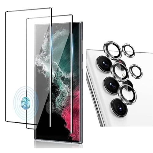 2 Sets Screen Protector + Camera Lens Protector For Samsung Galaxy S24 Ultra Plus S23 S22 S21 S20 Plus Ultra Note 20 Ultra 10 Plus S25 Ultra Tempered Glass 9H Hardness Anti-Fingerprint High
