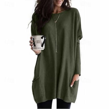 T shirt Women's Black White Yellow Solid / Plain Color Patchwork Pocket Street Daily Daily Classic Round Neck Regular Fit S