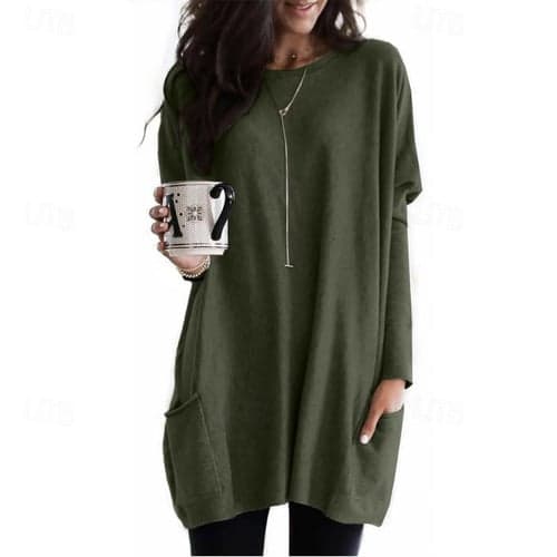 T shirt Women's Black White Yellow Solid / Plain Color Patchwork Pocket Street Daily Daily Classic Round Neck Regular Fit S
