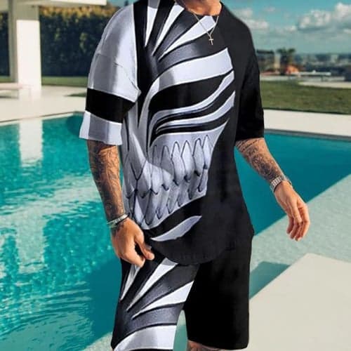 Men's Graphic Prints Technology 2pcs Matching Sets Short Sleeve Short Pants Tees sets Crew Neck Basic Classic Comfortable Outdoor Street Daily 3D Print Black Yellow Red