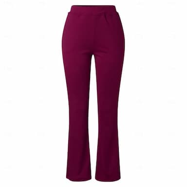 Women‘s Dress Work Casual Pants Trousers Straight Full Length Pocket Stretchy Trousers  Daily Black Wine S M