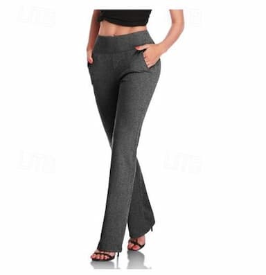 Women‘s Dress Work Casual Pants Trousers Straight Full Length Pocket Stretchy Trousers  Daily Black Wine S M