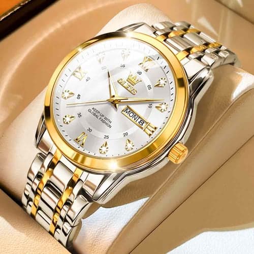 OLEVS Quartz Watch for Men Luxury Diamonds Gold Watch Waterproof Luminous Stainless steel Business Men's Quartz Watch Mens Watch