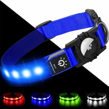 Light Up Dog Collar IPX7 Waterproof LED Flashing for Airtag Pet Collars for Dark Night Walking USB C Rechargeable Glow Nylon Collar with Air Tag Holder for Puppies Small Dogs Black（without Airtag）