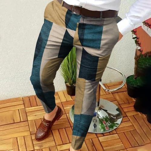Men's Trousers Chinos Jogger Pants Pocket Print Straight Leg Lattice Graphic Prints Comfort Outdoor Daily Going out Fashion Streetwear White Yellow