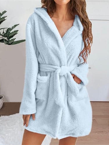 Women's Pajamas Robe Bathrobe Robes Gown Pure Color Casual Comfort Soft Home Daily Bed Coral Fleece Coral Velvet Terry Warm Hoodie Long Sleeve Pocket Fall Winter Home Outfits