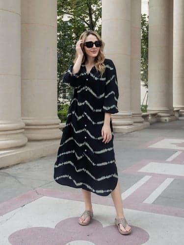 Women's Geometric Stripe Button Split V Neck Maxi long Dress Daily Vacation Long Sleeve Summer Spring