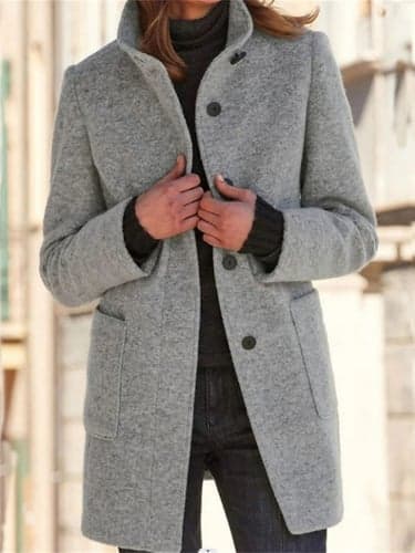Women's Winter Coat Coat Warm Breathable Buttons Pocket Daily Modern Casual Street Style Plain Outdoor Street Daily Wear Going out Single Breasted Stand Collar Regular Fit Long Sleeve Outerwear Black