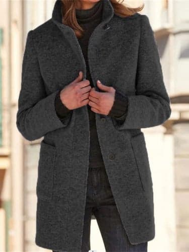 Women's Winter Coat Coat Warm Breathable Buttons Pocket Daily Modern Casual Street Style Plain Outdoor Street Daily Wear Going out Single Breasted Stand Collar Regular Fit Long Sleeve Outerwear Black