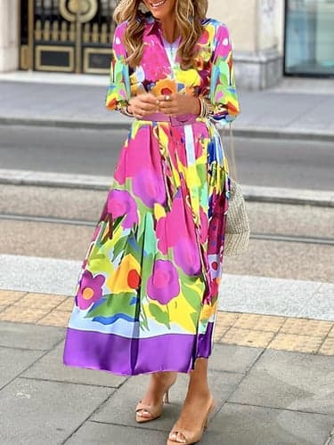 Women's Shirt Dress Casual Dress Floral Button Print Shirt Collar Midi Dress Casual Daily Vacation Long Sleeve Summer Spring