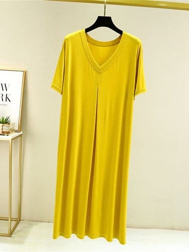Women's Pajamas Nightgown Nightshirt Dress Pure Color Simple Casual Soft Home Daily Bed Modal Breathable V Wire Short Sleeve Summer Fall Home Outfits