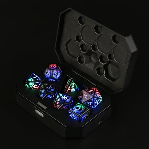 Rechargable DND Dice Light Up Dice 7 PCS Glowing Balanced LED Dice Electronic Dices D&D Dungeons and Dragons Polyhedral Dice Set RPG Role Playing Table Game
