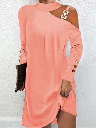 Women's Casual Dress Mini Dress Cold Shoulder Daily Date Fashion Basic Stand Collar Long Sleeve Black White Pink Color