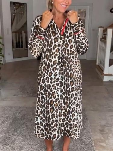 Women's Leopard Button Print Shirt Collar Midi Dress Daily Vacation Long Sleeve Summer Spring