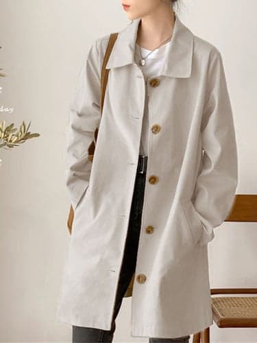Women's Trench Coat Single Breasted Lapel Overcoat Fall Windproof Warm Jacket Streetwear Outerwear Long Sleeve Winter Jacket Black M