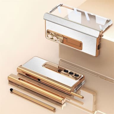 Phone Case With Pen  For Samsung Galaxy Z Fold 6 Z Fold 5 Z Fold 4 Z Fold 3 Back Cover with Stand and Screen Protector Pencil Holder PC Metal PU Leather