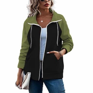 Women's Basic Color Block Regular Tops Long Sleeve Hoodie Zip Up Front Pocket Regular Fit Street Casual White Pink Red Green Army Green Fall & Winter