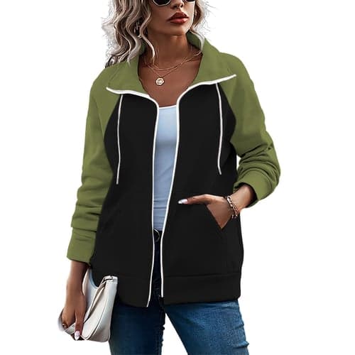Women's Basic Color Block Regular Tops Long Sleeve Hoodie Zip Up Front Pocket Regular Fit Street Casual White Pink Red Green Army Green Fall & Winter