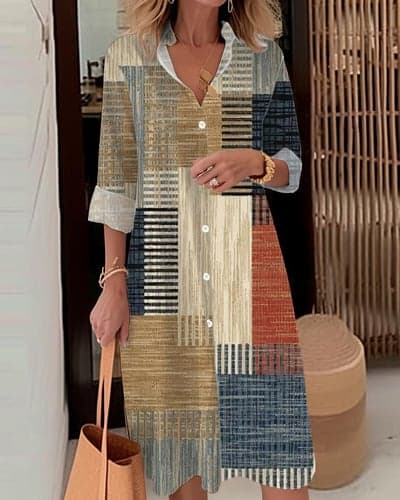 Women's Shirt Dress Casual Dress Midi Dress Outdoor Office Daily Fashion Modern Shirt Collar Button Pocket Long Sleeve Fall Winter Loose Fit Plaid Striped