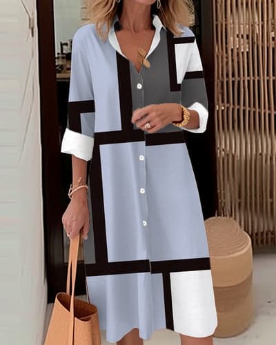 Women's Shirt Dress Casual Dress Midi Dress Outdoor Office Daily Fashion Modern Shirt Collar Button Pocket Long Sleeve Fall Winter Loose Fit Geometric Plaid