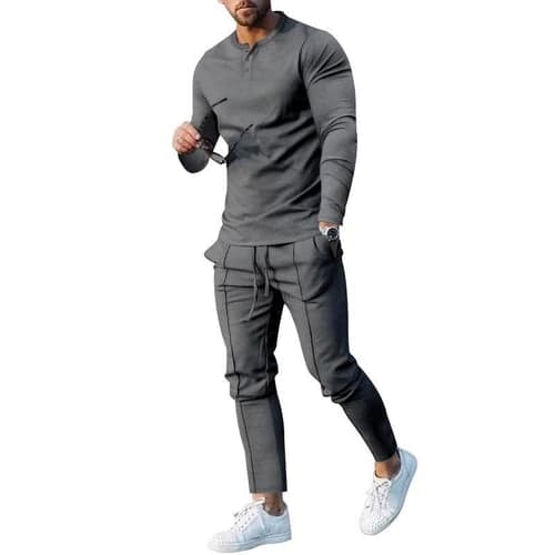 Men's Henley Shirt T-shirt Suits Tracksuit Tennis Shirt Tees and Drawstring Long Pants Plain Henley Daily Wear Vacation Long Sleeve 2 Piece Clothing Apparel Gymnatics Casual
