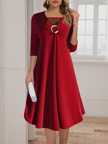 Women's Party Dress Cocktail Dress Sheath Dress Knit V Neck Long Sleeve Midi Dress Winter Dress  Wine Spring Fall