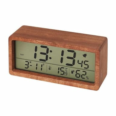 Creative Wood Clock Digital Temperature and Humidity Clock Nightlight Bedhead Clock LCD Large Screen Wood Alarm Clock with Snooze Function