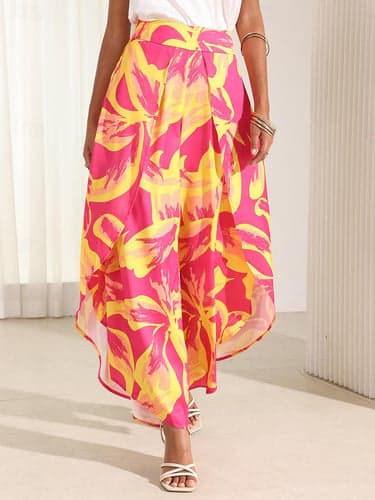 Women's Normal Slacks Pants Trousers Fashion Stylish Full Length High Waist Floral Street Casual Daily Fuchsia Summer Spring