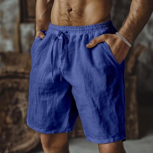 Men's Shorts Summer Shorts Beach Shorts Baggy Shorts Drawstring Elastic Waist Straight Leg Plain Comfort Breathable Short Outdoor Casual Daily Classic Style Retro Vintage Black White Micro-elastic