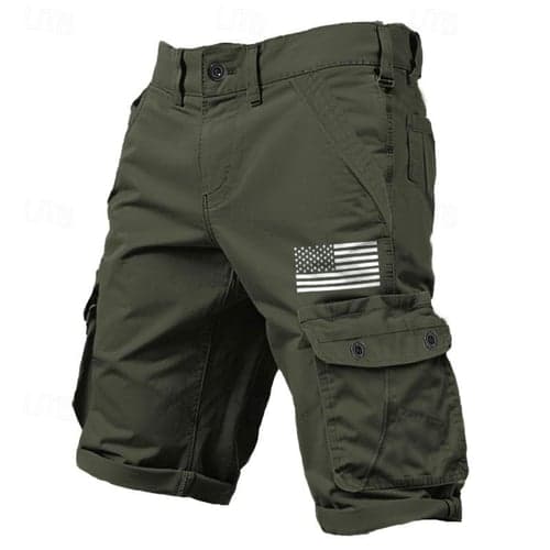 Men's Flag Cargo Shorts Mid Waist Classic Sports Outdoor 6 Pocket Designer Clothing Apparel