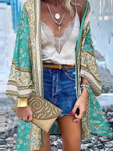 Women's Shrugs Elegant Daily Stylish Graphic Long Tops Long Sleeve V Neck Print Loose Fit Daily Holiday Going out Black Red Sky Blue Spring Fall