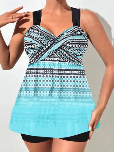 Women's Swimwear Tankini 2 Piece Boy Leg Swimsuit Backless High Waist Vacation Beach Wear Geometric V Neck Sleeveless Bathing Suits