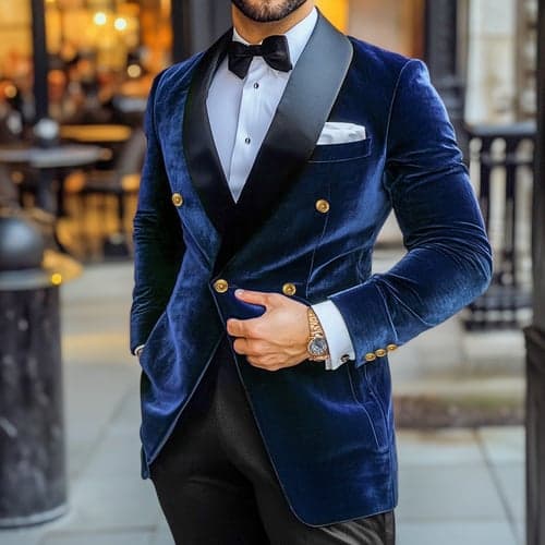 Men's Blazer Jacket Tuxedo Vintage Party Velvet Patchwork Solid Colored Blazer Burgundy Navy Blue Green Standard Fit Double Breasted Four-buttons