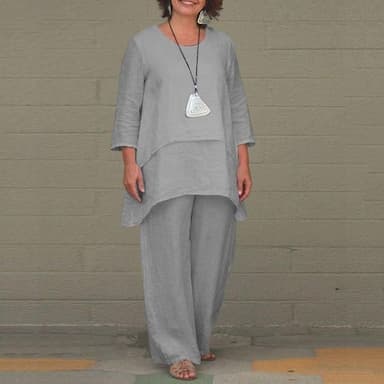 Women's Two Piece Set Tunic Top Wide-Leg Pants Earthy Brown Long Sleeve Layered Flared Hem Comfortable Elegant Lightweight Casual to Formal Occasions Spring Fall Regular Size Clothing Apparel
