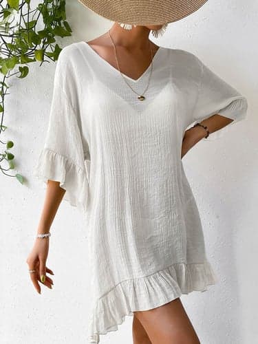 Women's White Dress Black Dress Casual Dress Sundress Elegant Stylish Casual Plain Midi Dress Short Sleeve V Neck Backless Patchwork Regular Fit Vacation Daily Black White Summer
