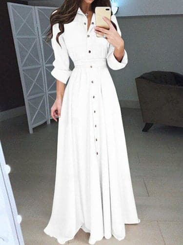 Women's White Dress Maxi Dress Lace up Button Date Vacation Streetwear Maxi Stand Collar Long Sleeve Black White Red Color
