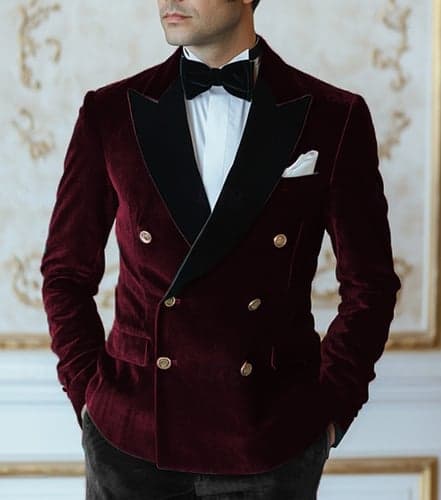 Men's Blazer Jacket Tuxedo Vintage Party Velvet Patchwork Solid Colored Blazer Burgundy Green Standard Fit