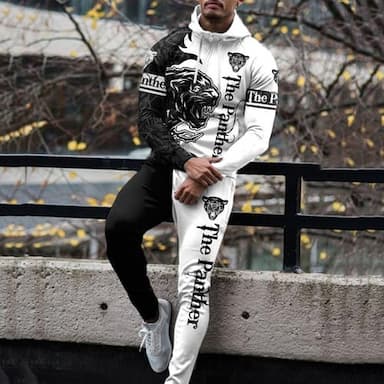 Men's Graphic Animal 2pcs Hoodies Long Sleeve Long pants 3D Sweatshirt Sets Hooded Streetwear Designer Basic Sports & Outdoor Casual Sports Zipper White Yellow Blue