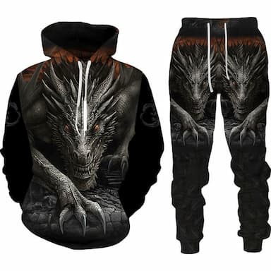 Men's Graphic Dragon 2pcs Hoodies Long Sleeve Long pants 3D Sweatshirt Sets Hooded Streetwear Designer Basic Sports & Outdoor Casual Sports Print Black Red Orange