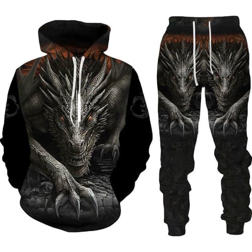 Men's Graphic Dragon 2pcs Hoodies Long Sleeve Long pants 3D Sweatshirt Sets Hooded Streetwear Designer Basic Sports & Outdoor Casual Sports Print Black Red Orange