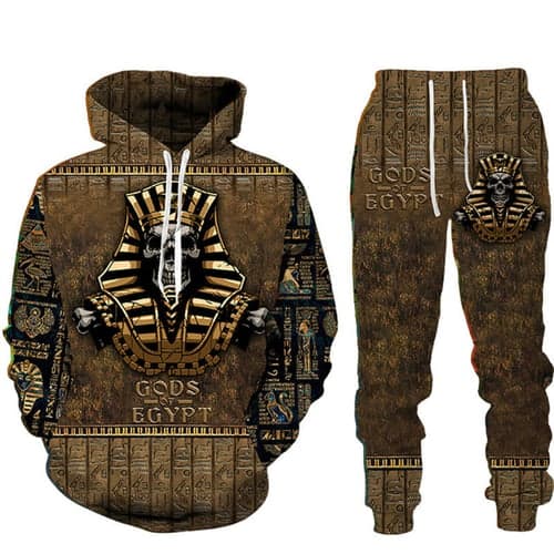 Men's Graphic Skull 2pcs Hoodies Long Sleeve Long pants 3D Sweatshirt Sets Hooded Streetwear Designer Basic Sports & Outdoor Casual Sports Print Black Brown Light Grey