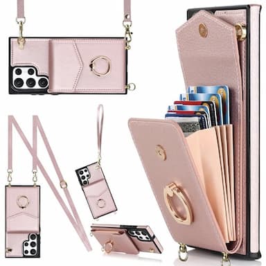 Phone Case For Samsung Galaxy S24 S23 S22 S21 S20 Plus Ultra A14 A54 Note 20 Ultra 10 Plus A73 A33 S25 Ultra Handbag Purse Wallet Case Ring Holder Anti-theft with Removable Cross Body Strap TPU PU