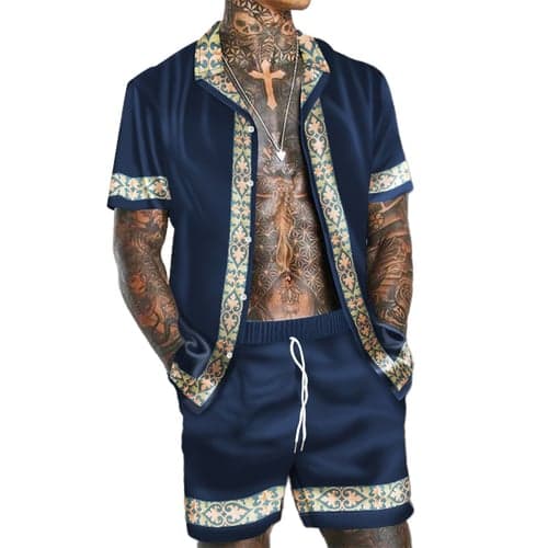 Men's Coconut Tree Tropical Plants 2pcs Summer Hawaiian Shirt Short Sleeve Short Pants Shirts Sets Cuban Collar Tropical Fashion Hawaiian Street Casual Hawaiian Print Green / Black Black Yellow