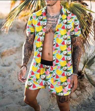 Men's Floral Tribal 2pcs Summer Hawaiian Shirt Short Sleeve Short Pants Shirts Sets Cuban Collar Tropical Fashion Hawaiian Street Casual Hawaiian Print White Yellow Fuchsia